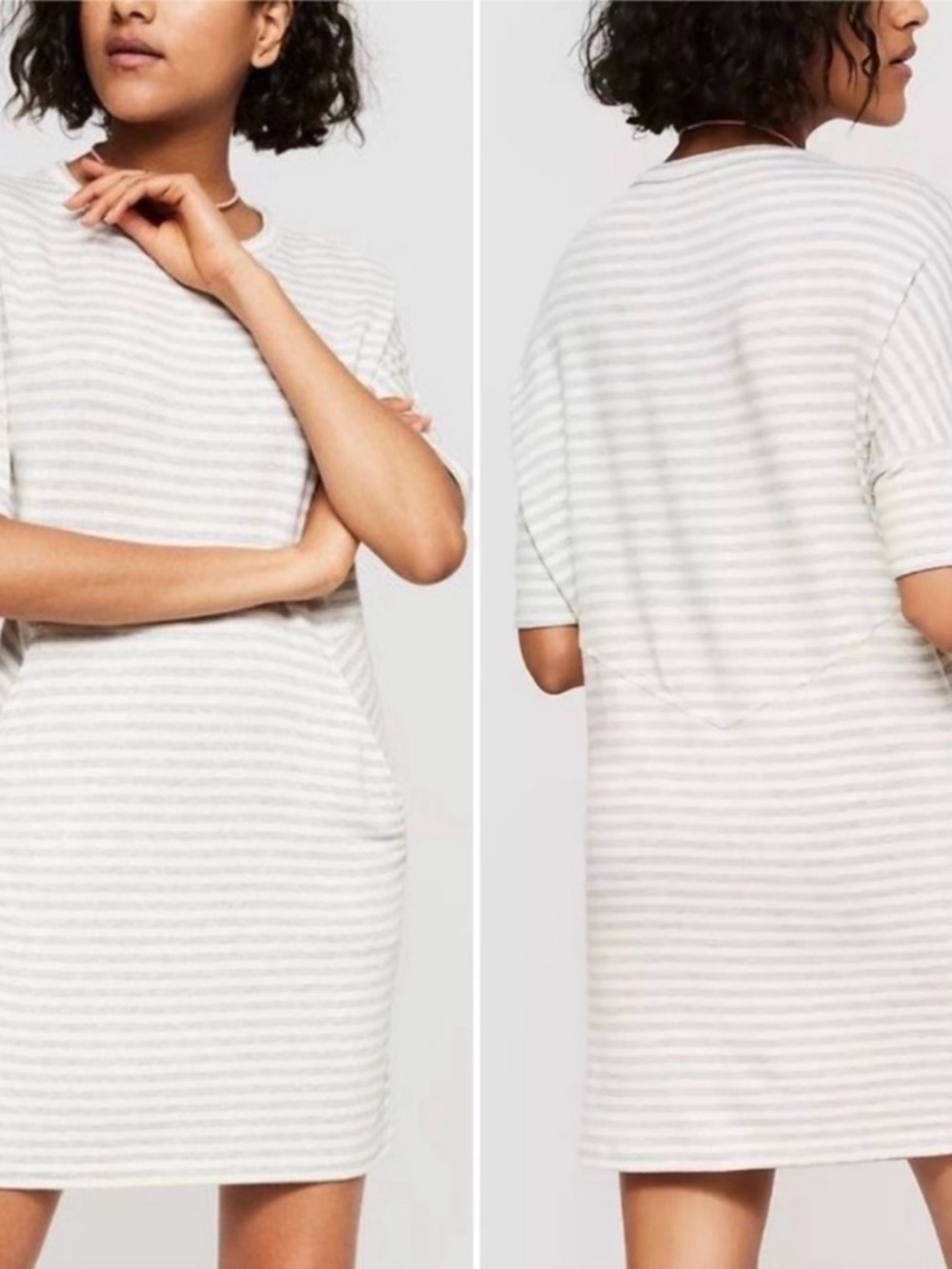 Lou & Grey Cream and Light Gray Striped Tee Mini Dress
